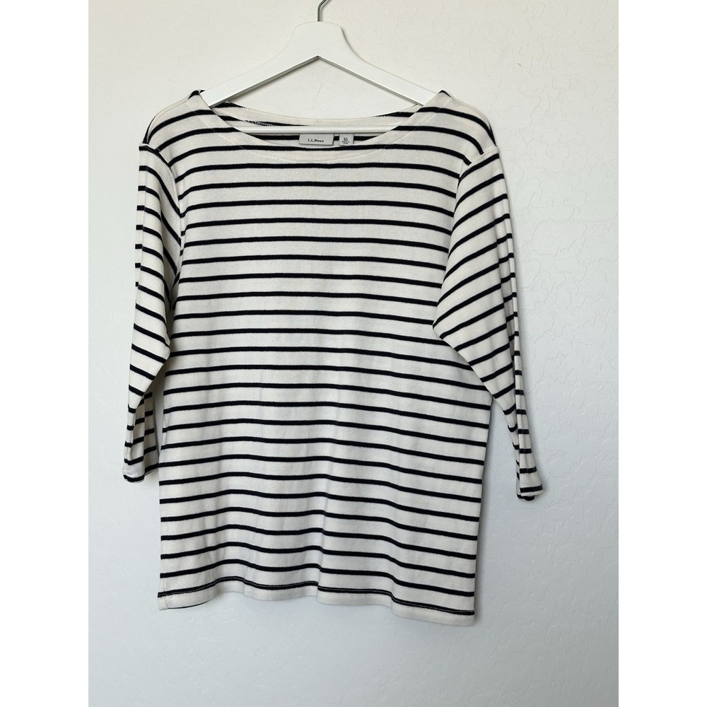 Women's Striped Black And Cream Knit Top Size XL L.L. Bean